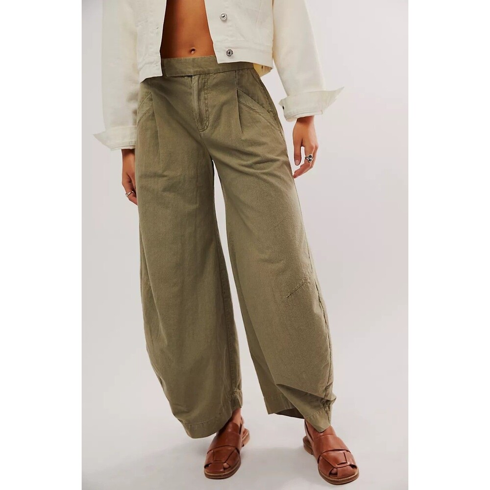 Free People Tegan Washed Barrel Trousers Pants Cotton Wide-Leg L-14 292066